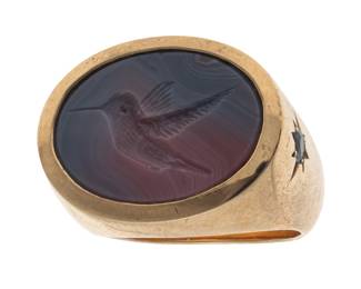 Agate Intaglio, 9k Yellow Gold Ring