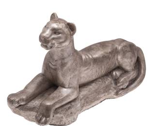 Art Deco Statue of a Panther Avis Fielder (American 1908-1995) The silvered Gesso figure of an alert Panther depicted reclining on a rocky plinth. Signed at side of base. 11in (28cm) h. 20in (51cm) l. From the former Premier Art Deco Store 'Decodence' in San Francisco.