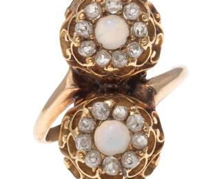 Opal, Diamond, 10k Yellow Gold Toi et Moi Ring