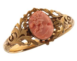 Victorian Coral Cameo, 14k Yellow Gold Bracelet
