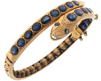 Sapphire, 14k Yellow Gold Snake Bracelet