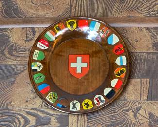 Mid century decorative wooden plate from Switzerland