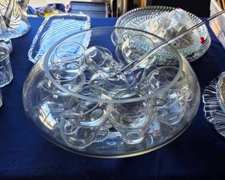 Mid century punch bowl with cups and ladel