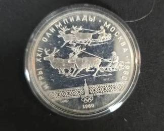 SH659V1980 Moscow Russia, summer olympic REINDEER SLED, silver proof 10 rouble