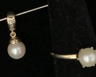 SH643VGold, Pearl  Diamond Pendant  Ring