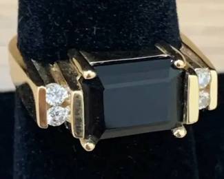 SH653V14 K Black Onyx  Diamond Ring