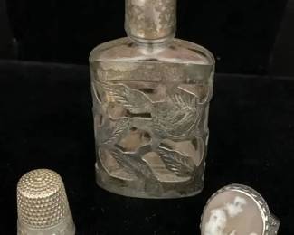 SH588VVintage Sterling Ring, Perfume Bottle  Thimble 