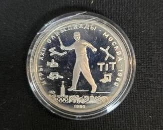 SH661V1980 Moscow Russia, summer olympics THROWING silver proof 5 roubles
