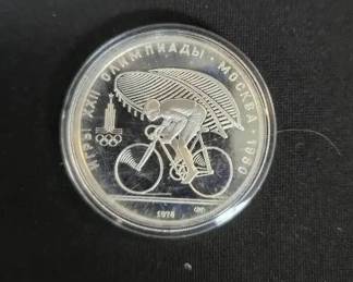 SH652V1978 Moscow russia 1980 summer olympic CYCLING silver proof 10 rouble