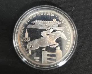 SH651V1978 Moscow Russia 1980 olympic EQUESTRIAN silver proof 5 rouble
