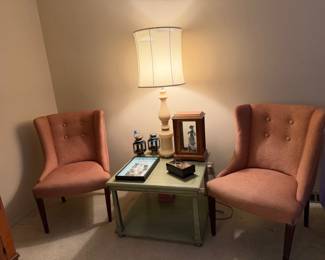 Lladro figurine, wingback chairs