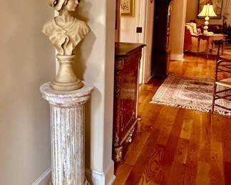 Antique French pedestal and late 1800s statue