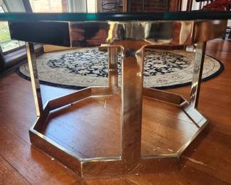 MID CENTURY BRASS AND GLASS COFFEE TABLE