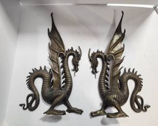 2 VINTAGE BRONZE DRAGONS