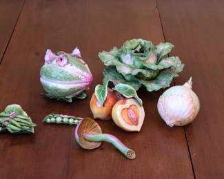 Katherine Houston porcelain trompe l'oeil fruit and vegetables. 