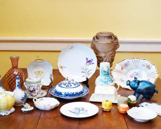 Meissen, Transferware, Mottahedeh, Finnish glass, Belleek, and Terracotta