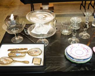 Butterfly dresser set, 19th century pressed glass and Wedgwood...