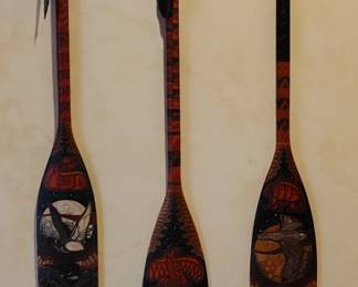 Hand Painted-Canadian Indian Legend & Mythology Themed Cherrywood Paddles by John Doherty