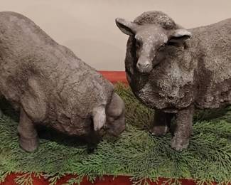 Large Primitive Grazing Sheep Statues