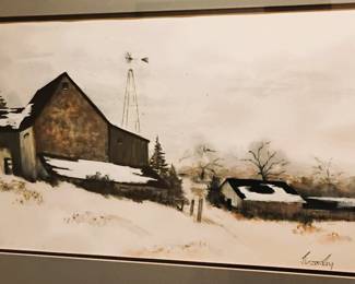 Original English Water Color-Farm Landscape by Johnston