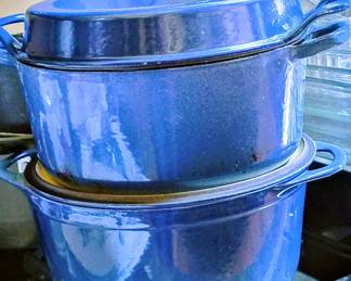 Le Creuset Blue Enamel Dutch Oven                                                          Le Creuset Blue Enamel French Dutch Oven (both in used condition)