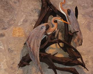 Driftwood Sculpture by Al Rollings "Loons"