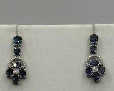 925 Sterling Silver Drops Earrings Featuring Tanzanite Zoisite And Diamonds