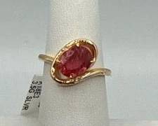 925 Sterling Silver Gold-Overlay Ring with Oval Ruby, Diamond Swirl | Total Weight 3.3 grams
