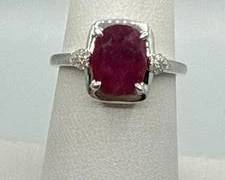 Sterling Silver Ring With Large Oval Ruby Corundum & Small Accent Diamonds | Total Weight 2.8 grams