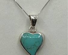Sterling Silver Necklace with Heart Shaped Turquoise Gemstone Pendant | Total Weight 6.4 grams