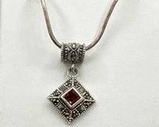 Vintage Sterling Silver Red Garnet And Marcasite Pendant Necklace | Total Weight 8.0 grams