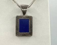 Elegant Sterling Silver Rectangular Lapis Lazuli Pendant Necklace | Total Weight 13.3 grams