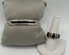 Vintage Mexican Taxco Sterling Silver Belt Buckle Bracelet With Black Onyx Marcasite Ring | Total Weight 25.2 grams