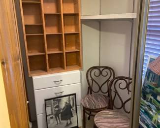 Wood Storage Shelf ,2 Chairs And More