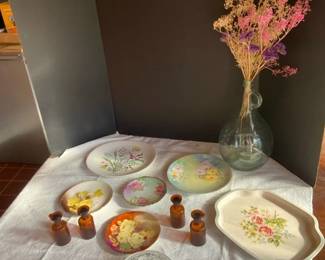 Floral plates, cool, glass bottles, and more