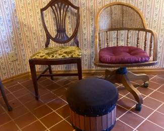 Two chairs and a footstool