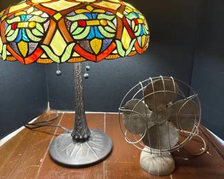 Tiffany Style Lamp And Vintage Fan