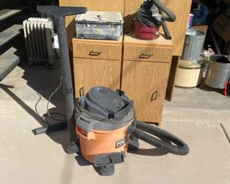 Shop Vacs, Tile Saw, And Air Pump