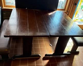 A Couple Picnic Style Tables And Two Benches