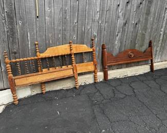 Early Texan wooden twin bead headboard and footboard and single footboard