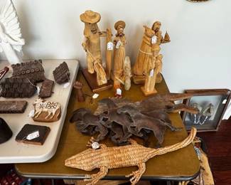 Folk art, carved Mexican Santos, batik stamps