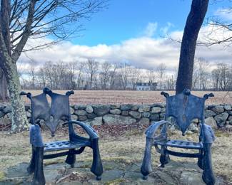 Large Pair of Bronze Gil Bruvel Signed & Numbered Chairs