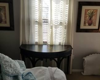 Curtains; demilune table