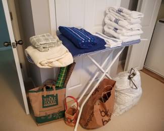 Towels; ironing board