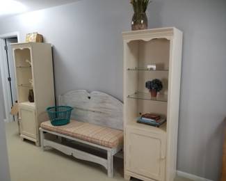 Matching lighted etageres; bench 