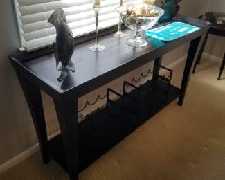 Foyer table with wine storage; decor