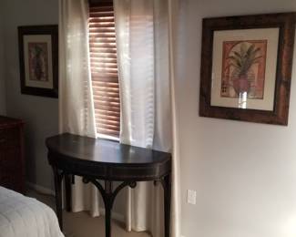 Curtains; demilune table