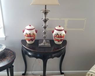 Demilune table; table lamp