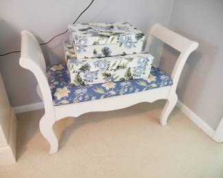 Stylish bench; floral storage boxes
