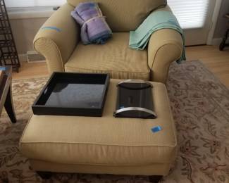 Oversize upholstered arm chair with ottoman